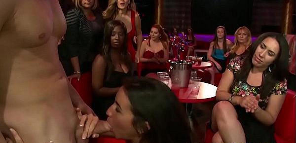  Bachelorettes sucking cocks at a wild CFNM stripper party